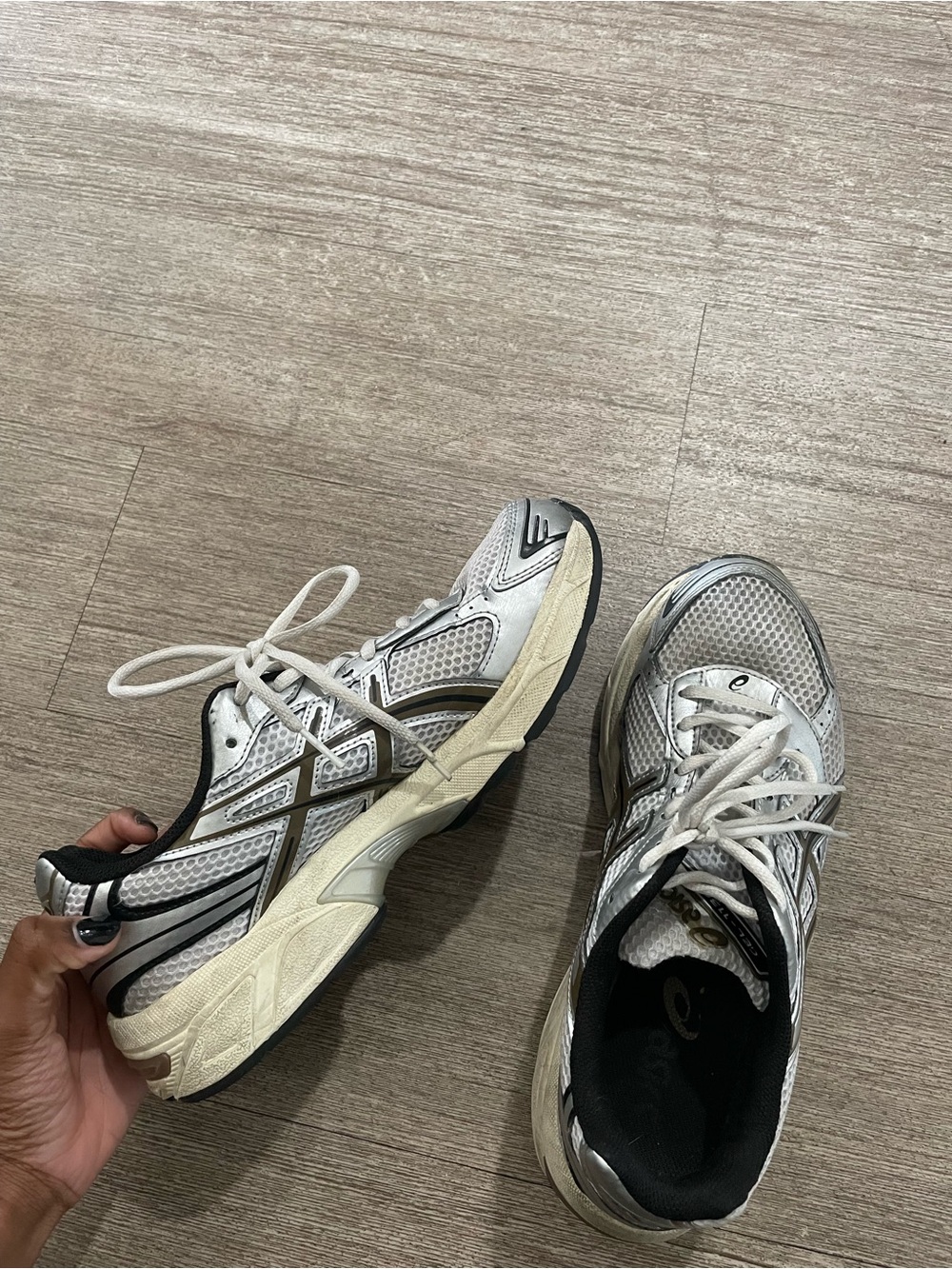 Asics White and Silver Women's Athletic Running Sneakers - Picture 2 of 5